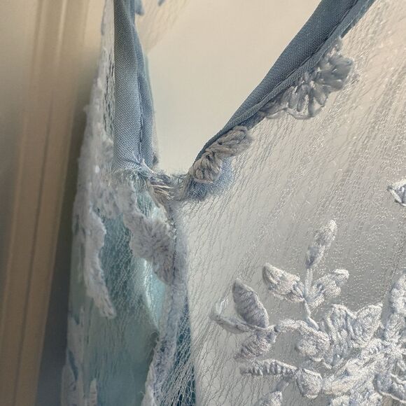 Sleeveless Blue Satin Lace Maxi Dress Womens M Prom Bridesmaid Formal Elegant - Picture 4 of 10